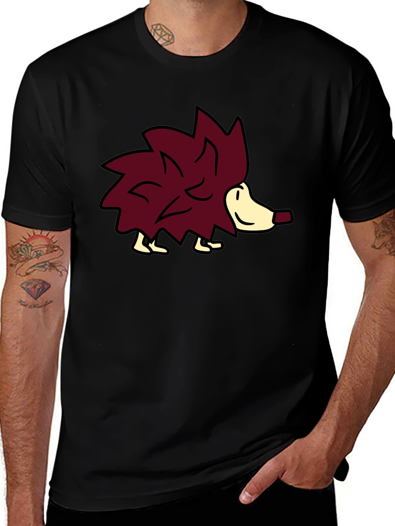 Cute Hedgehog Graphic Tee - Black Casual Shirt