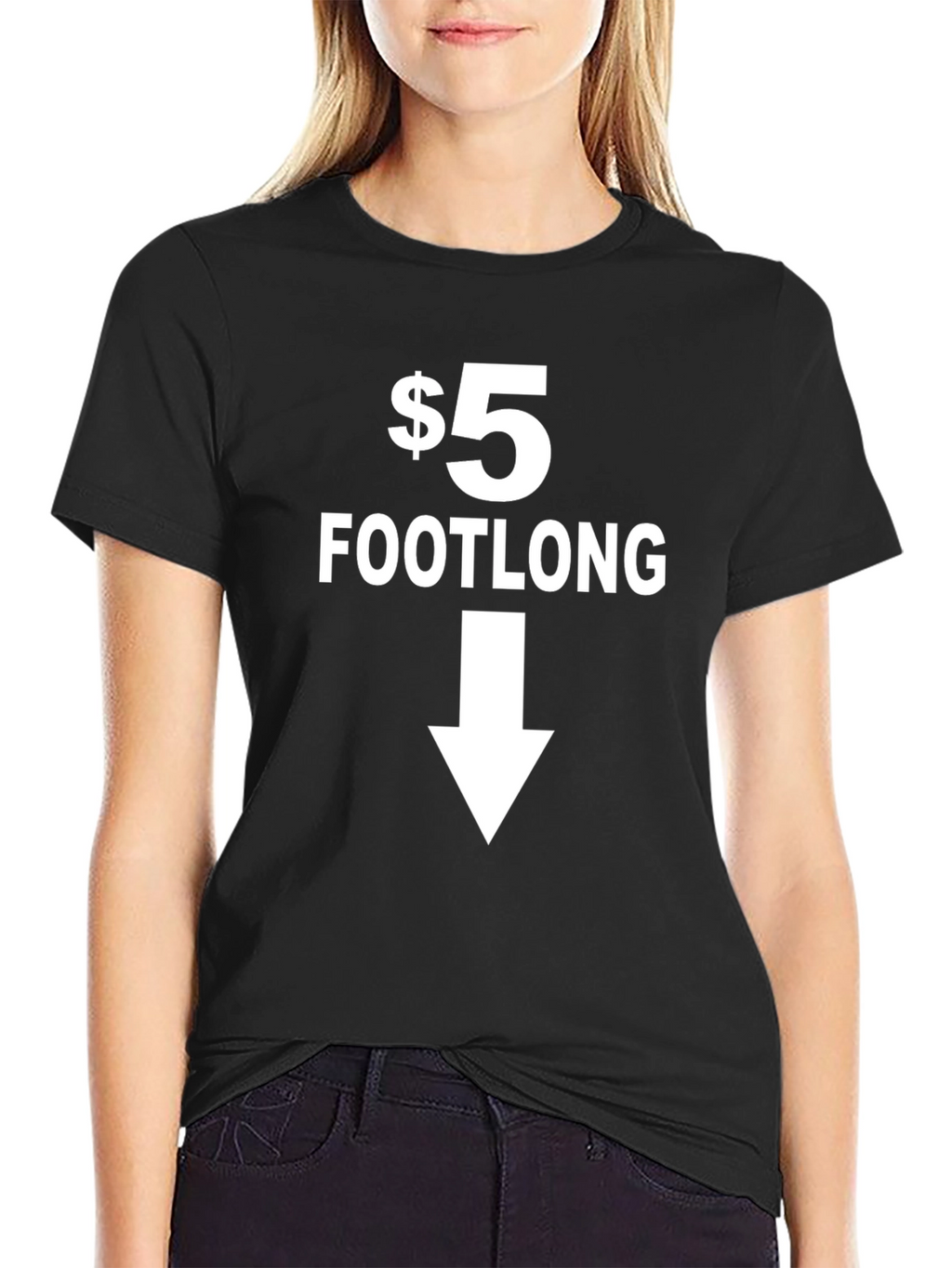 $5 Footlong Black Graphic T-Shirt - Point Down