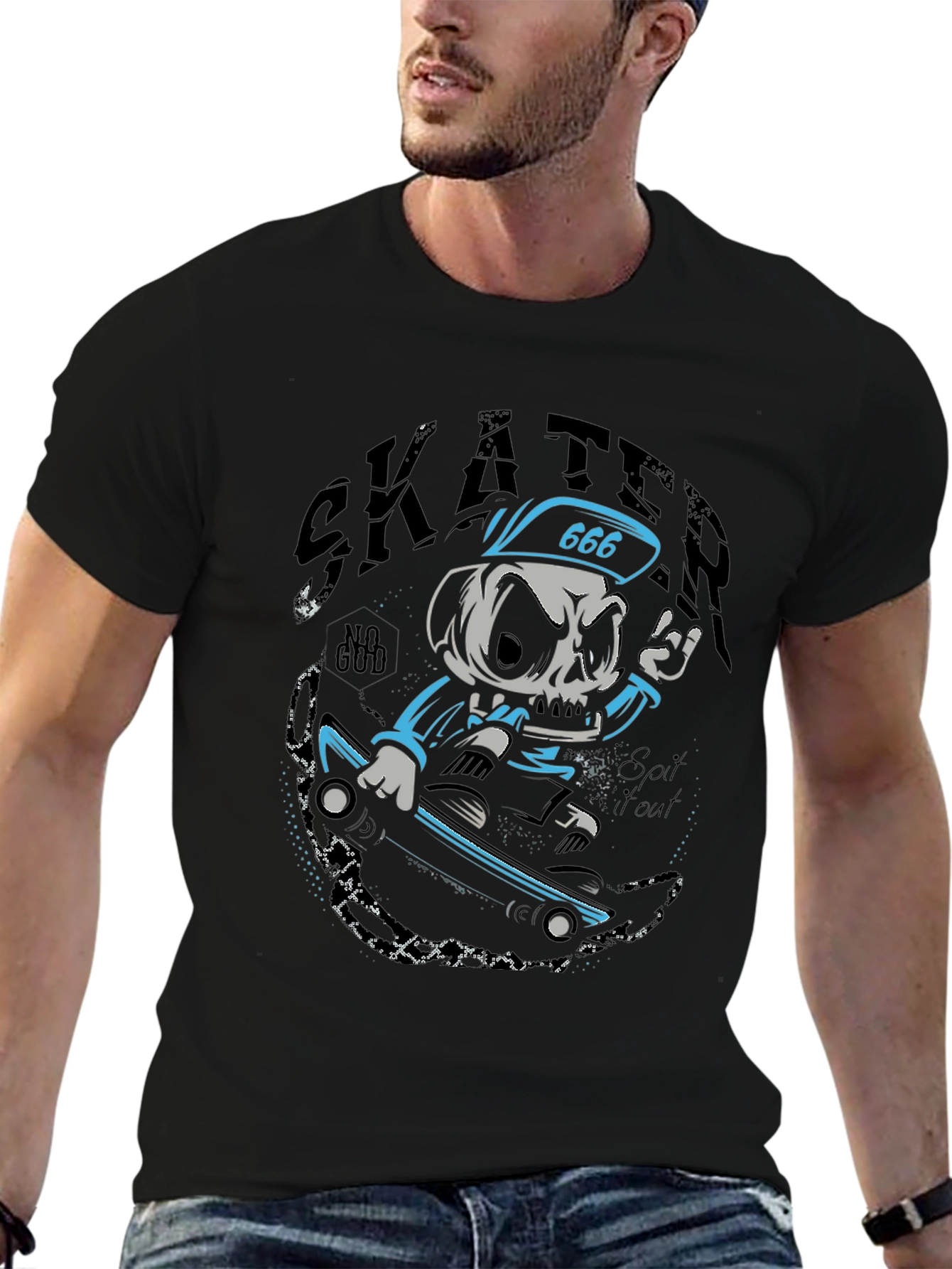 Skater Skull T-Shirt - Black Graphic Tee
