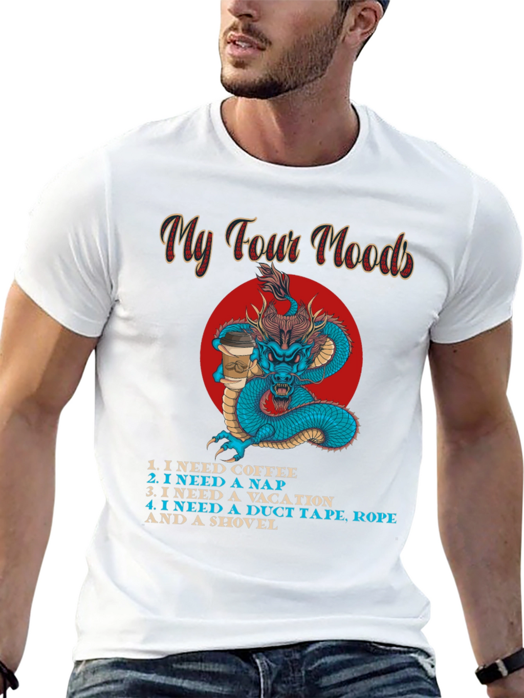 My Four Moods Graphic Tee - Funny Dragon Shirt