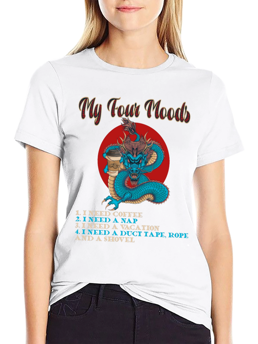 My Four Moods Graphic Tee - Funny Dragon Shirt
