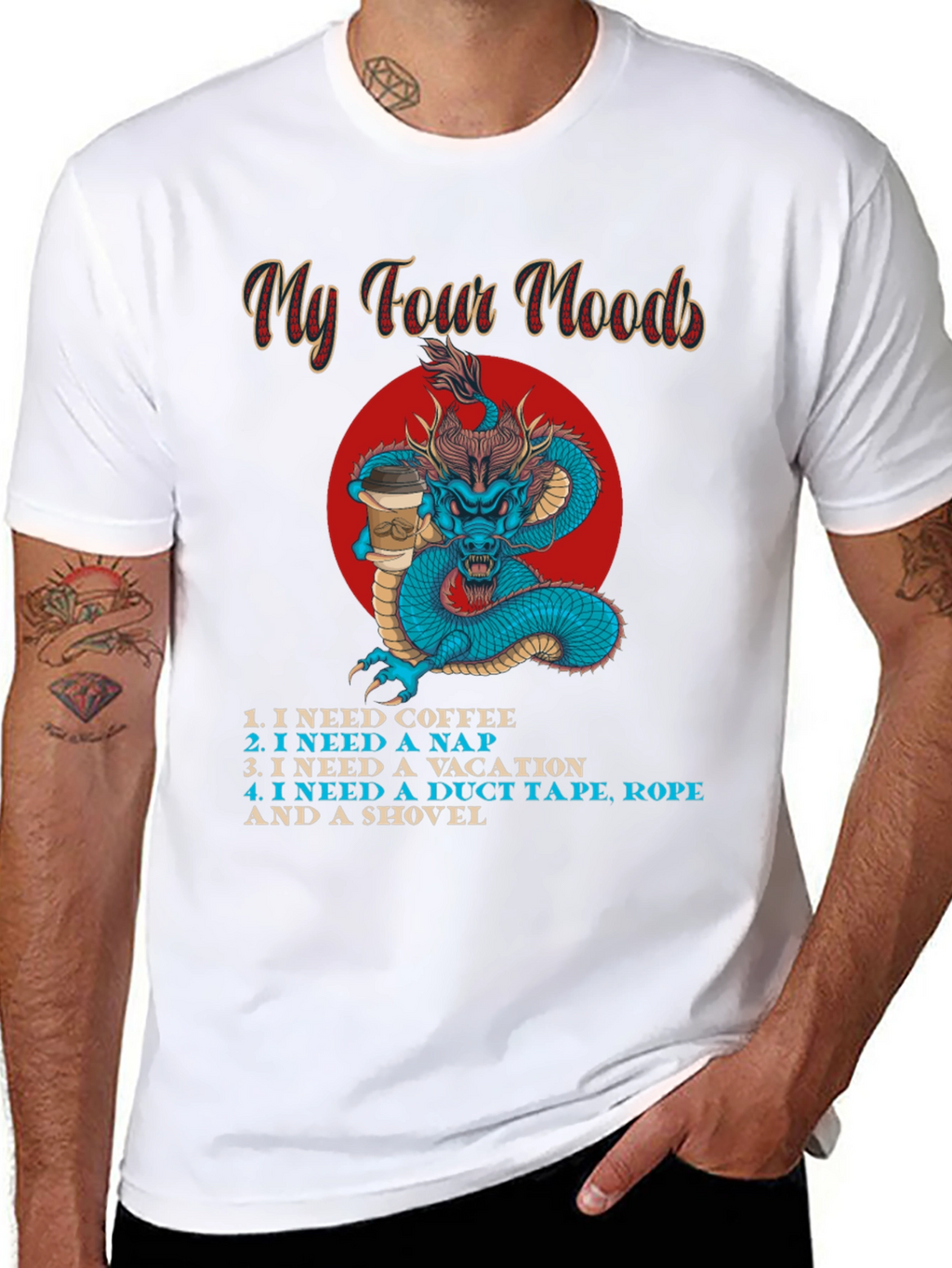 My Four Moods Graphic Tee - Funny Dragon Shirt