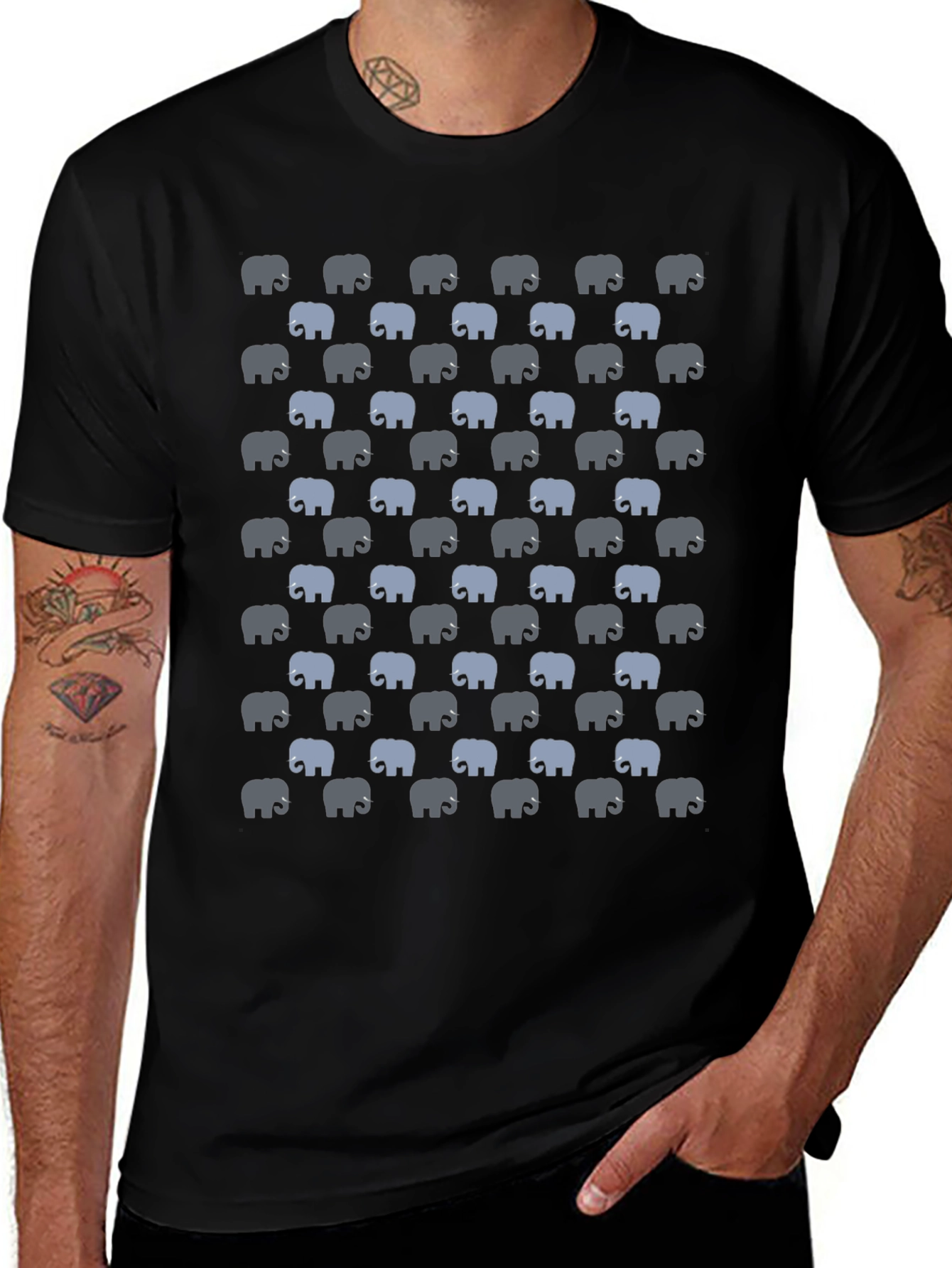 Elephant Print T-Shirt - Black