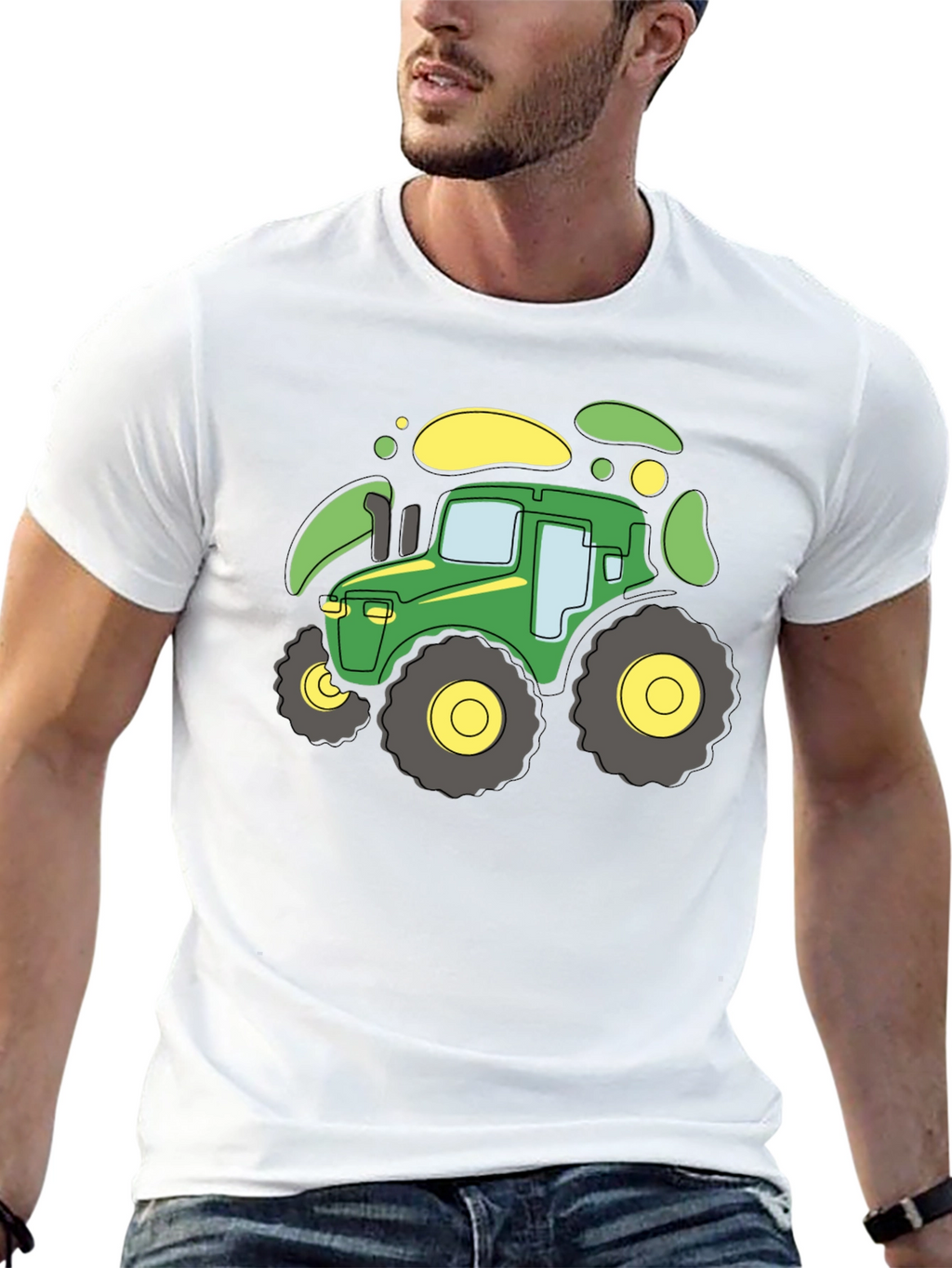 Cartoon Tractor Graphic T-Shirt - Black