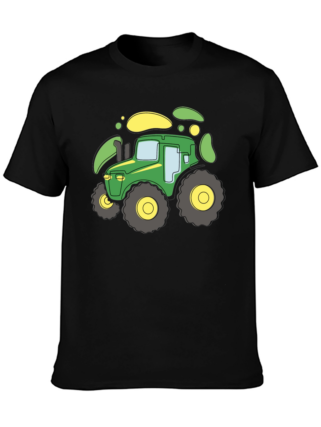 Cartoon Tractor Graphic T-Shirt - Black