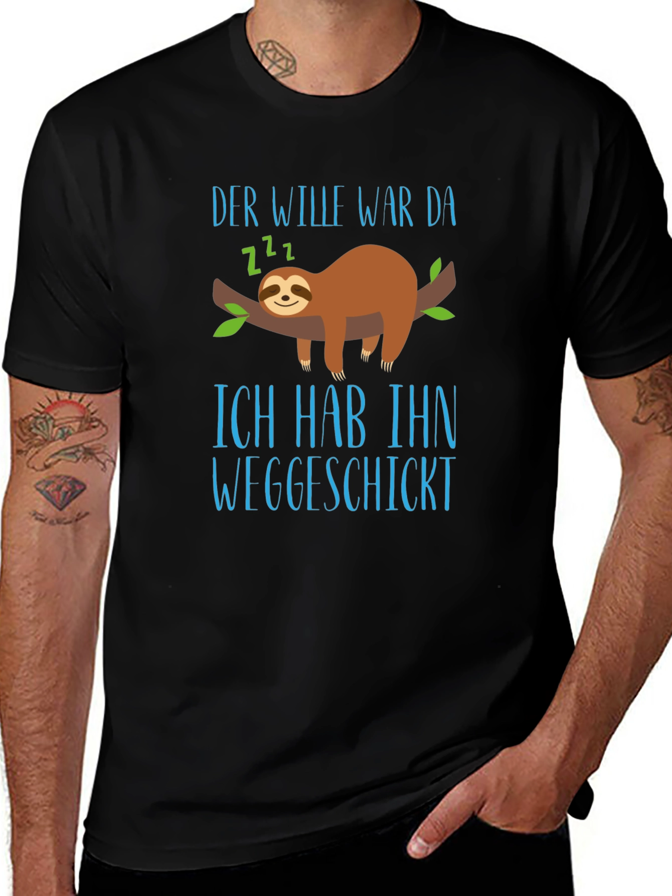 Sloth Graphic T-Shirt - Der Wille War Da Funny Tee