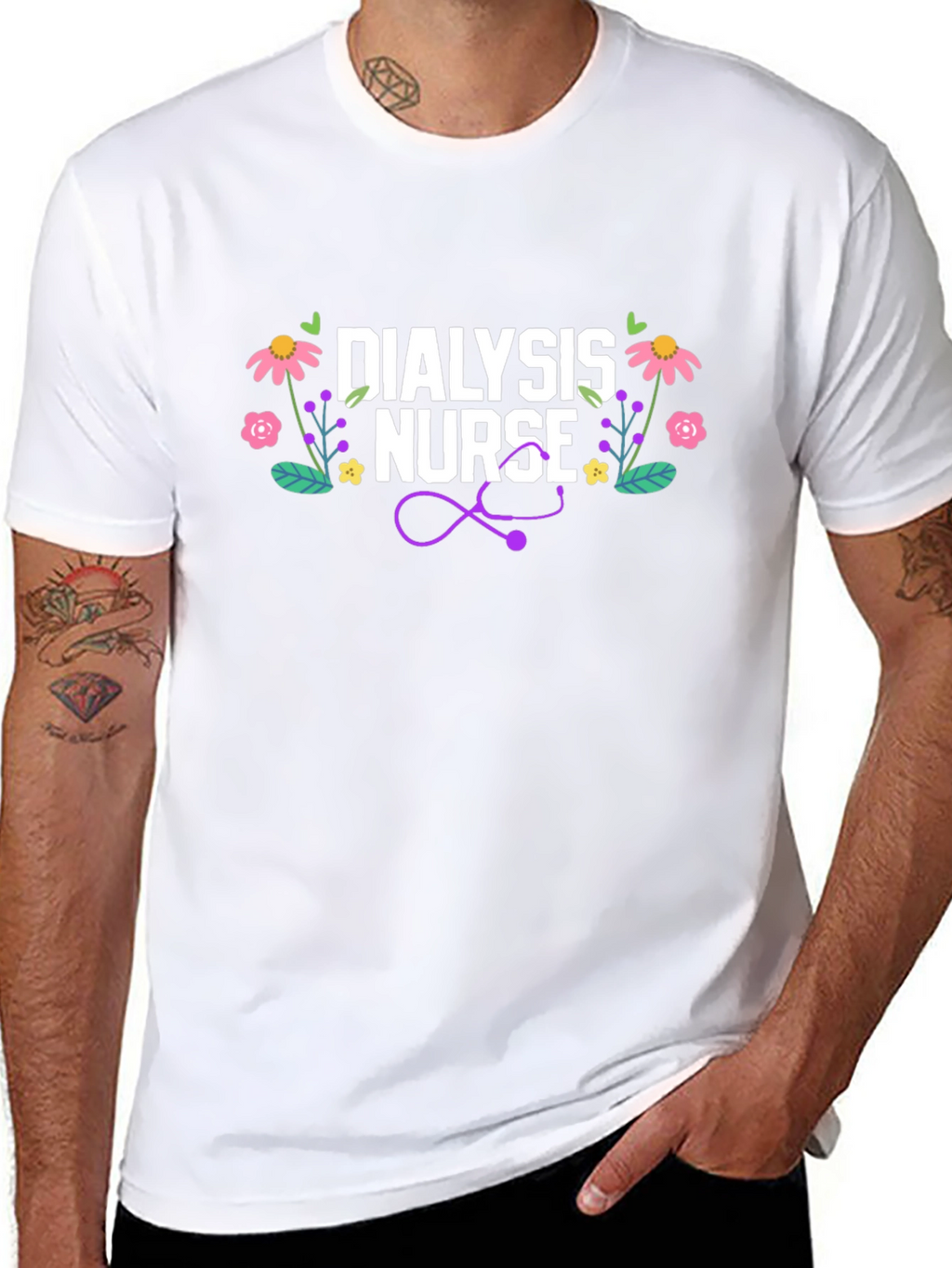 Dialysis Nurse Floral Stethoscope T-Shirt