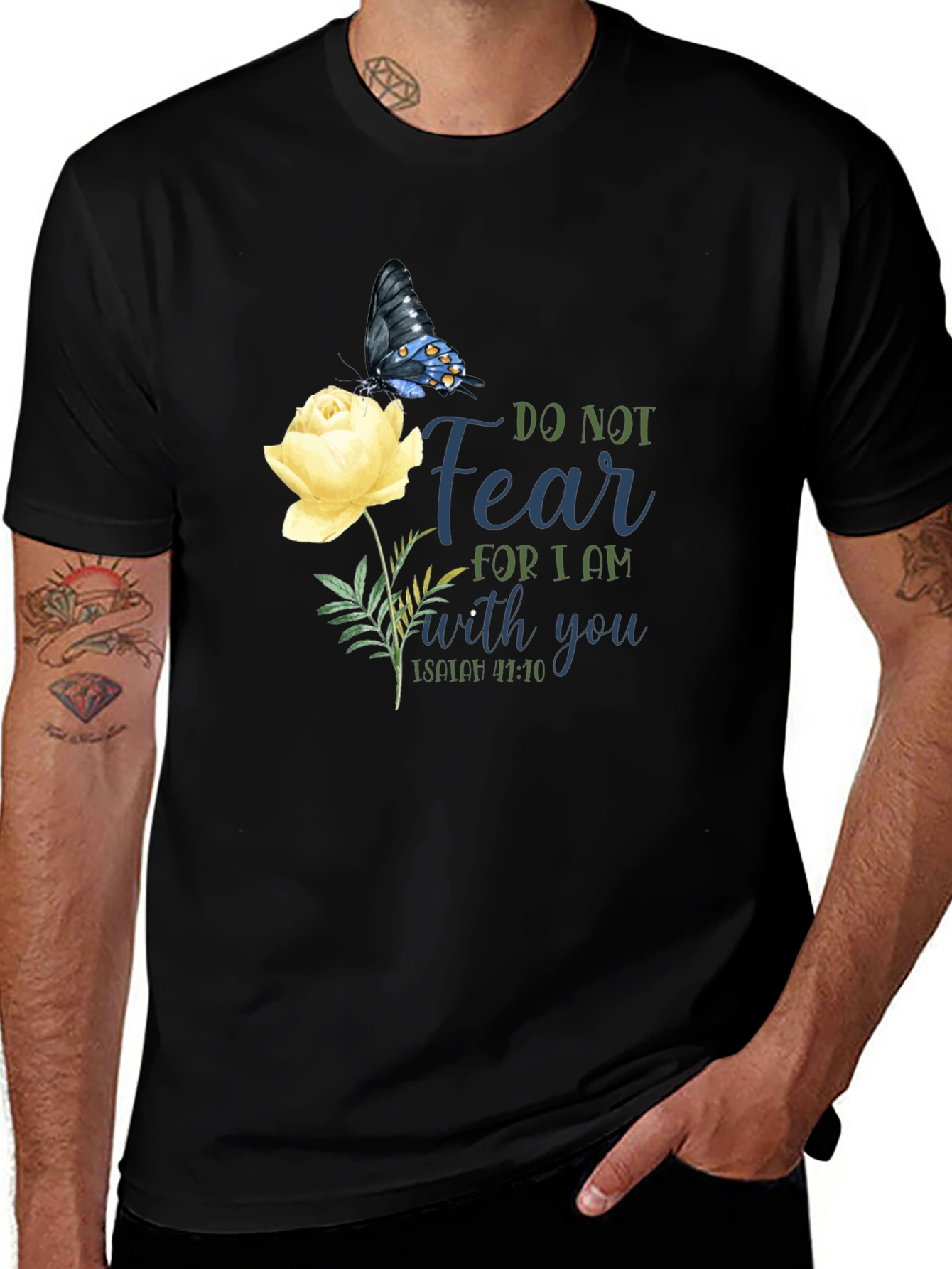 Do Not Fear T-Shirt with Butterfly & Flower Graphic