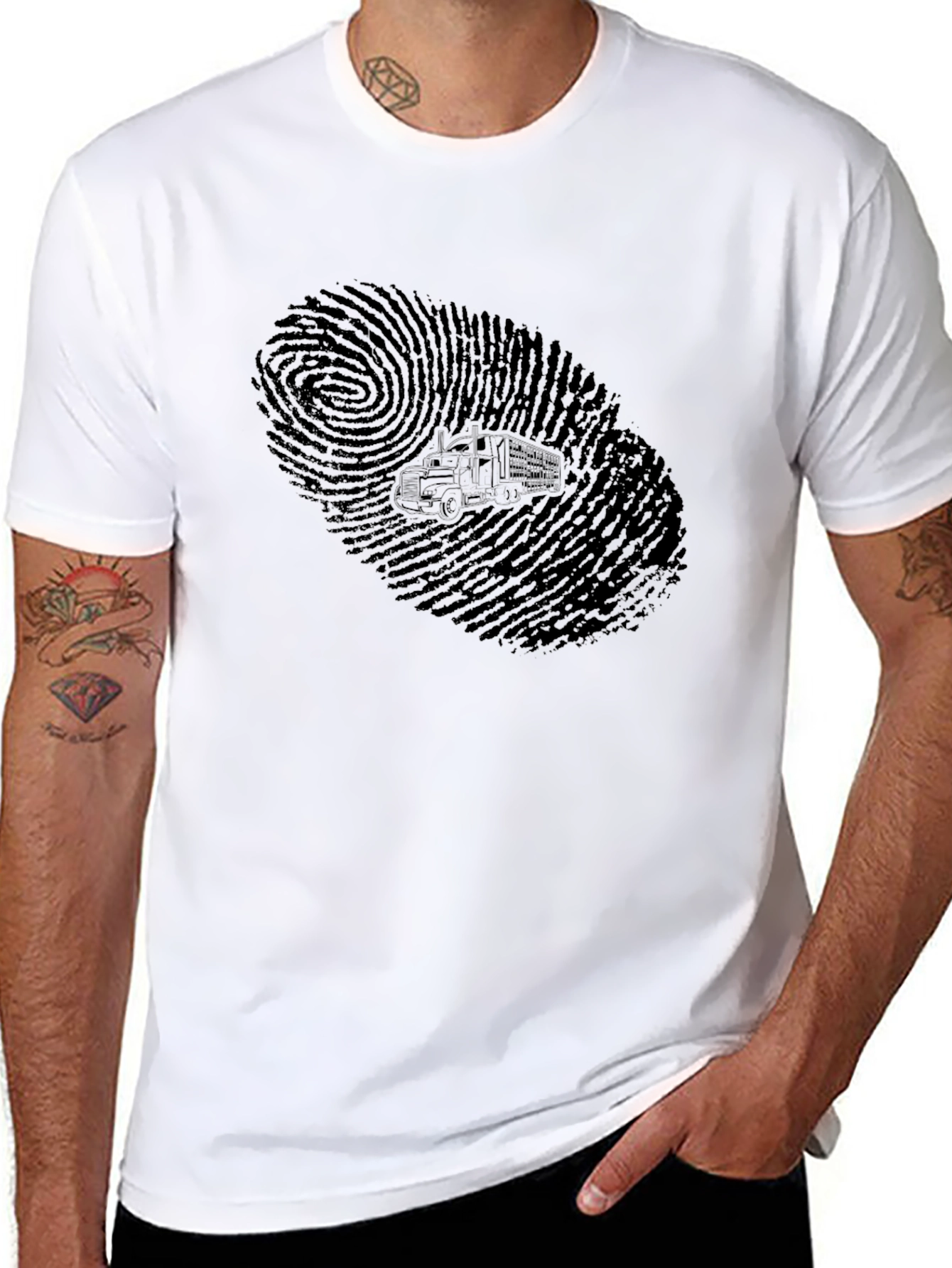 Trucker Fingerprint Graphic Tee - Black Cotton T-Shirt