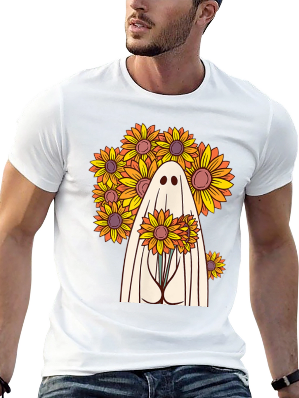 Ghost with Sunflowers Graphic Tee