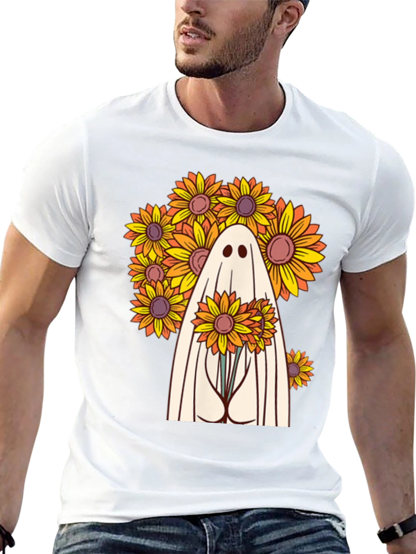 Ghost with Sunflowers Graphic Tee