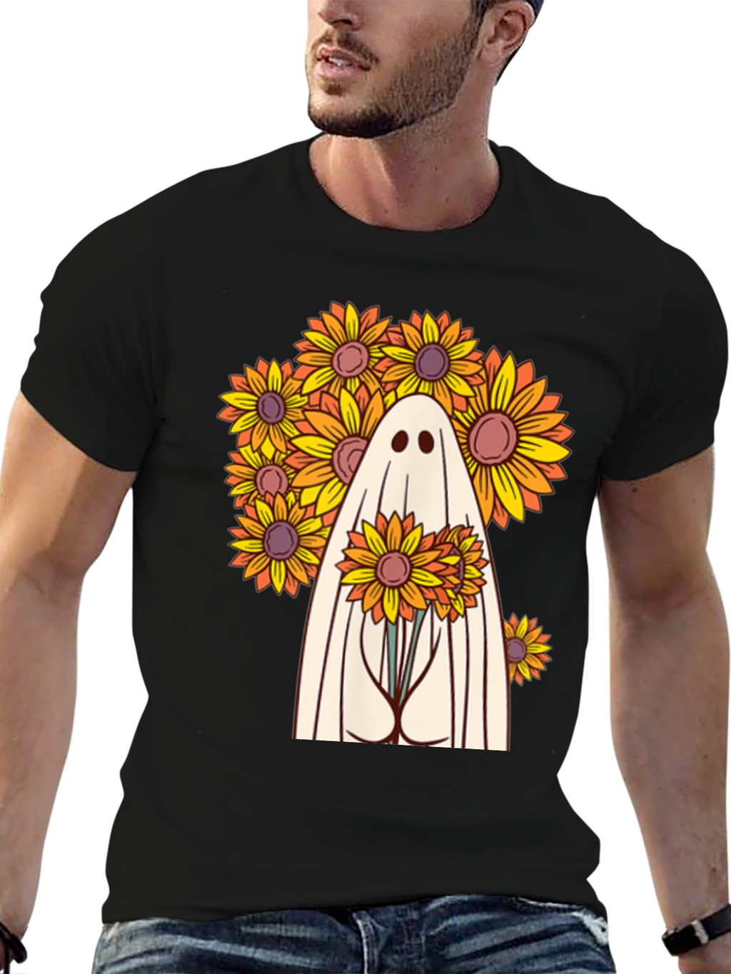 Ghost with Sunflowers Graphic Tee