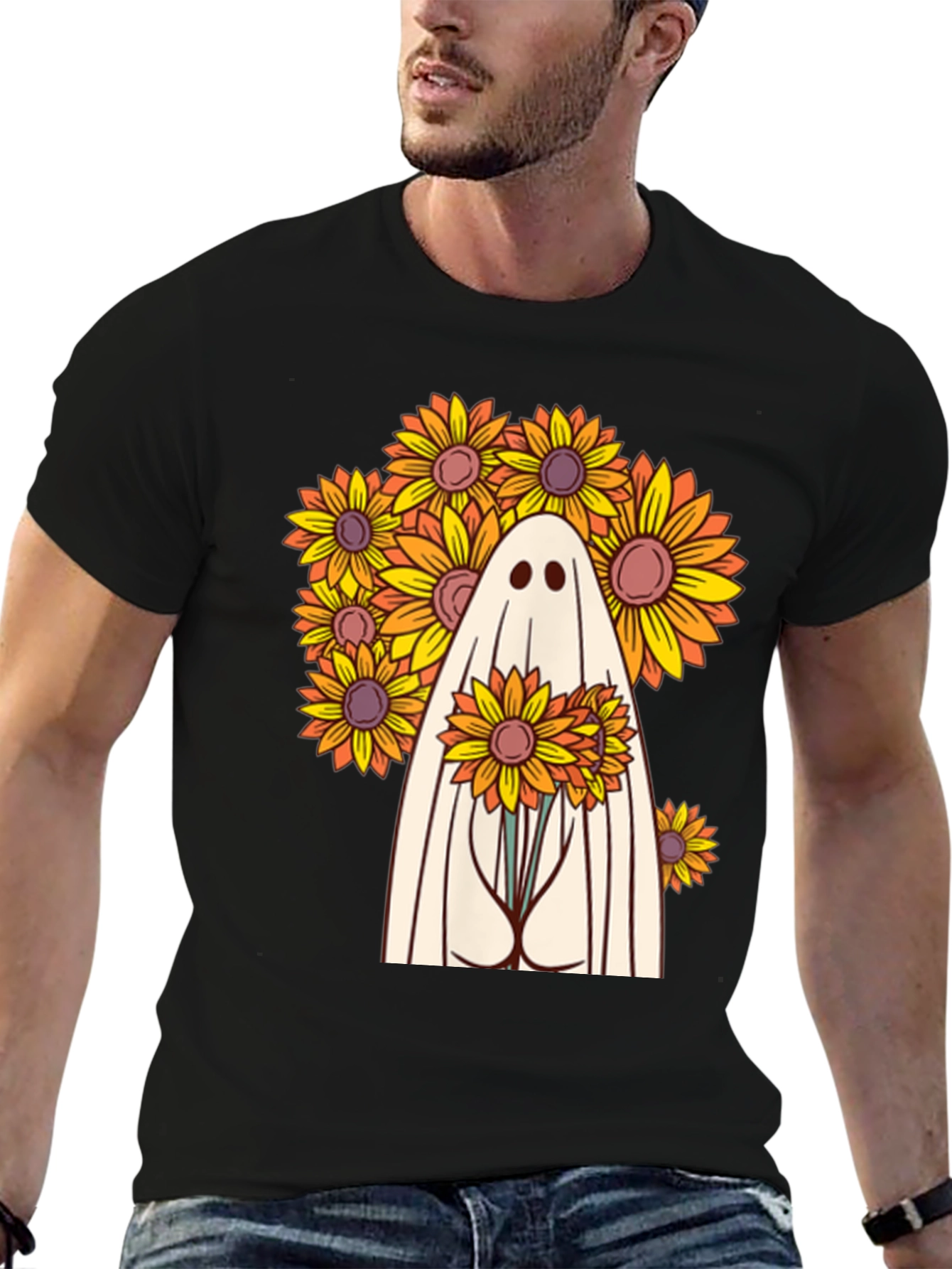 Ghost with Sunflowers Graphic Tee