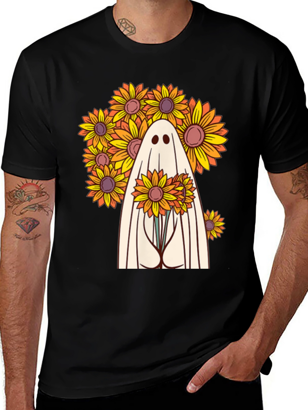 Ghost with Sunflowers Graphic Tee