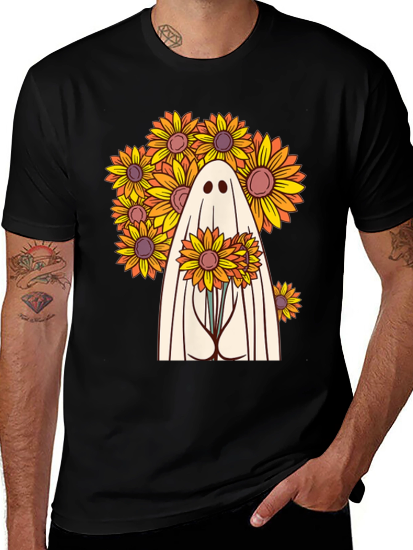 Ghost with Sunflowers Graphic Tee