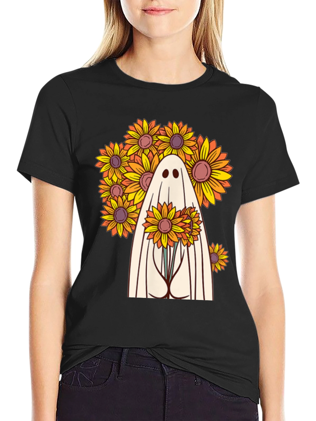 Ghost with Sunflowers Graphic Tee