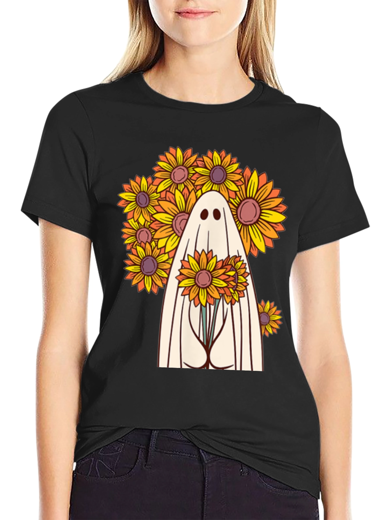 Ghost with Sunflowers Graphic Tee