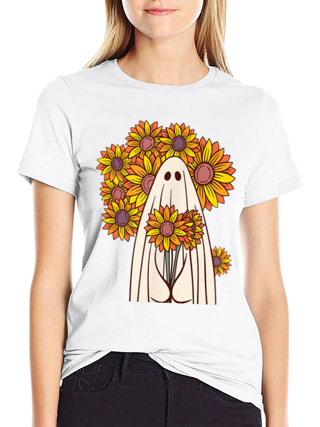 Ghost with Sunflowers Graphic Tee