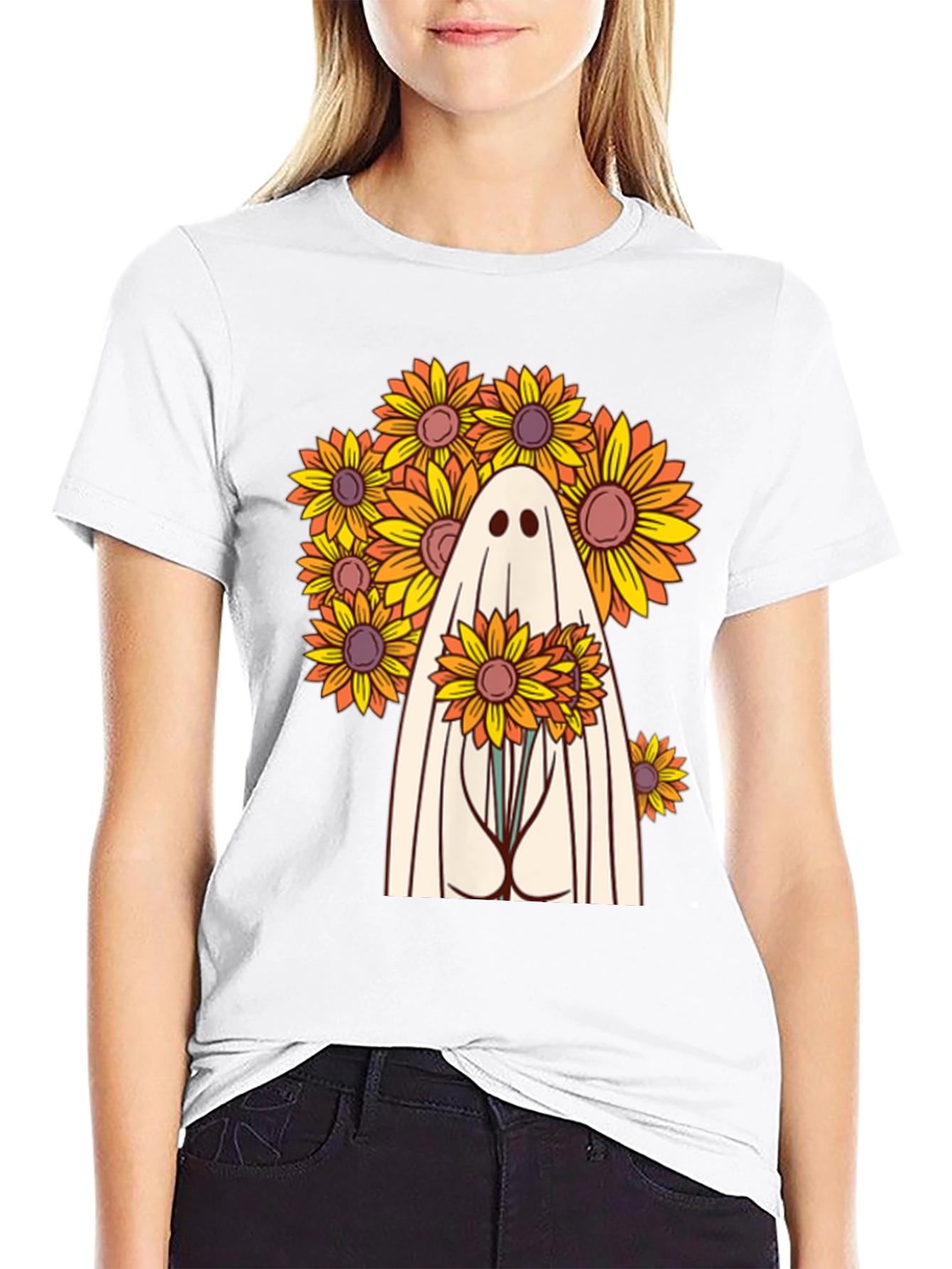 Ghost with Sunflowers Graphic Tee