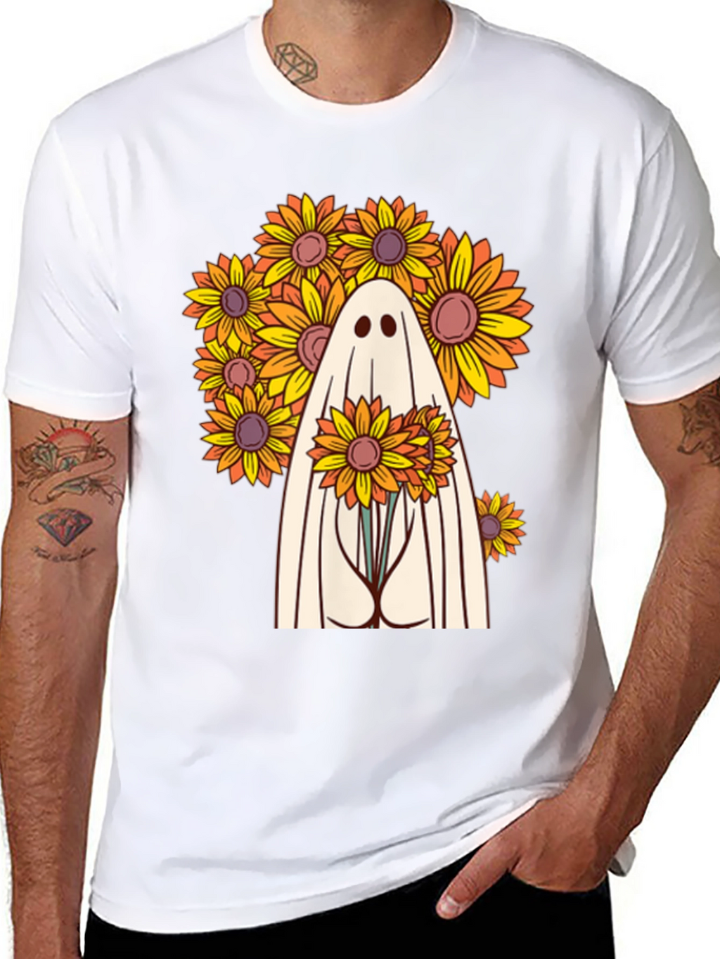 Ghost with Sunflowers Graphic Tee