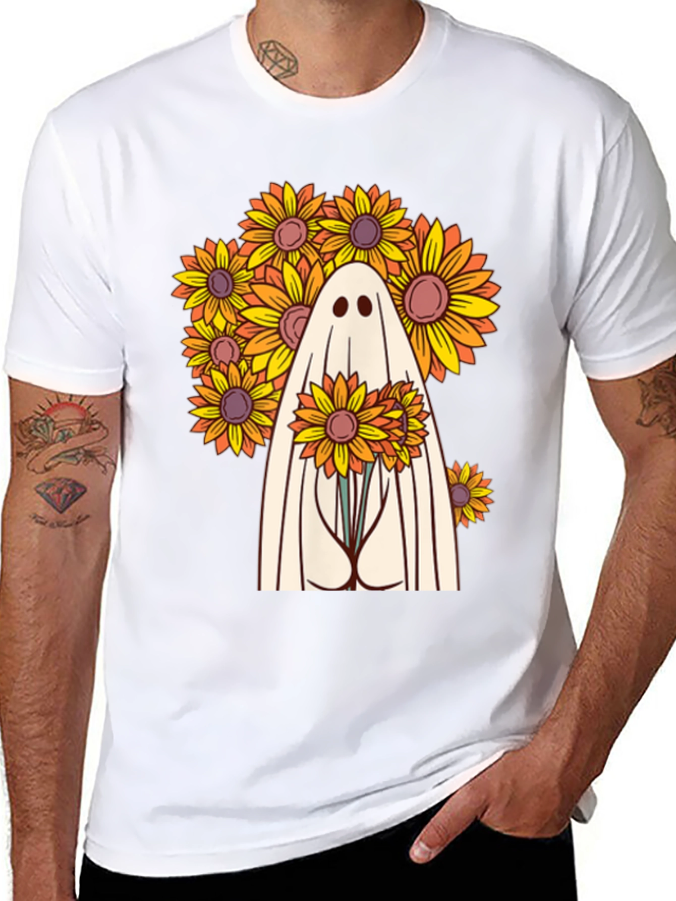 Ghost with Sunflowers Graphic Tee