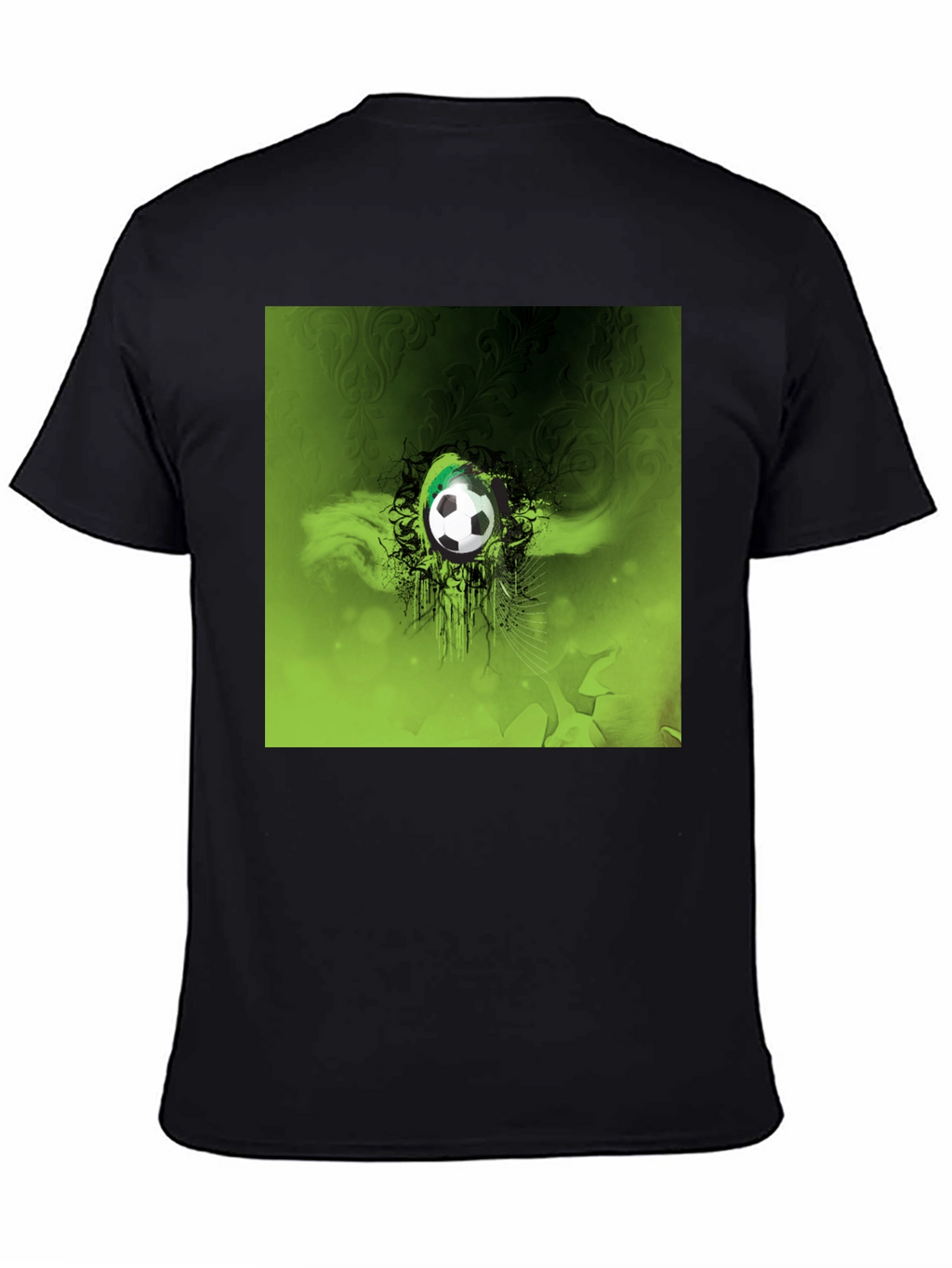 Green Soccer Ball Graphic Black T-Shirt
