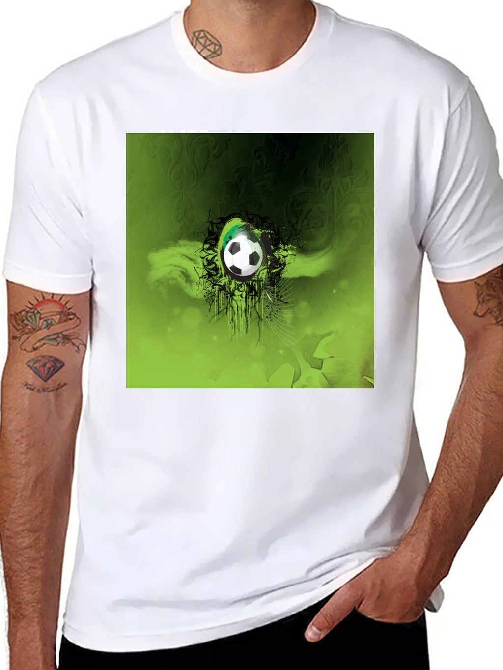 Green Soccer Ball Graphic Black T-Shirt