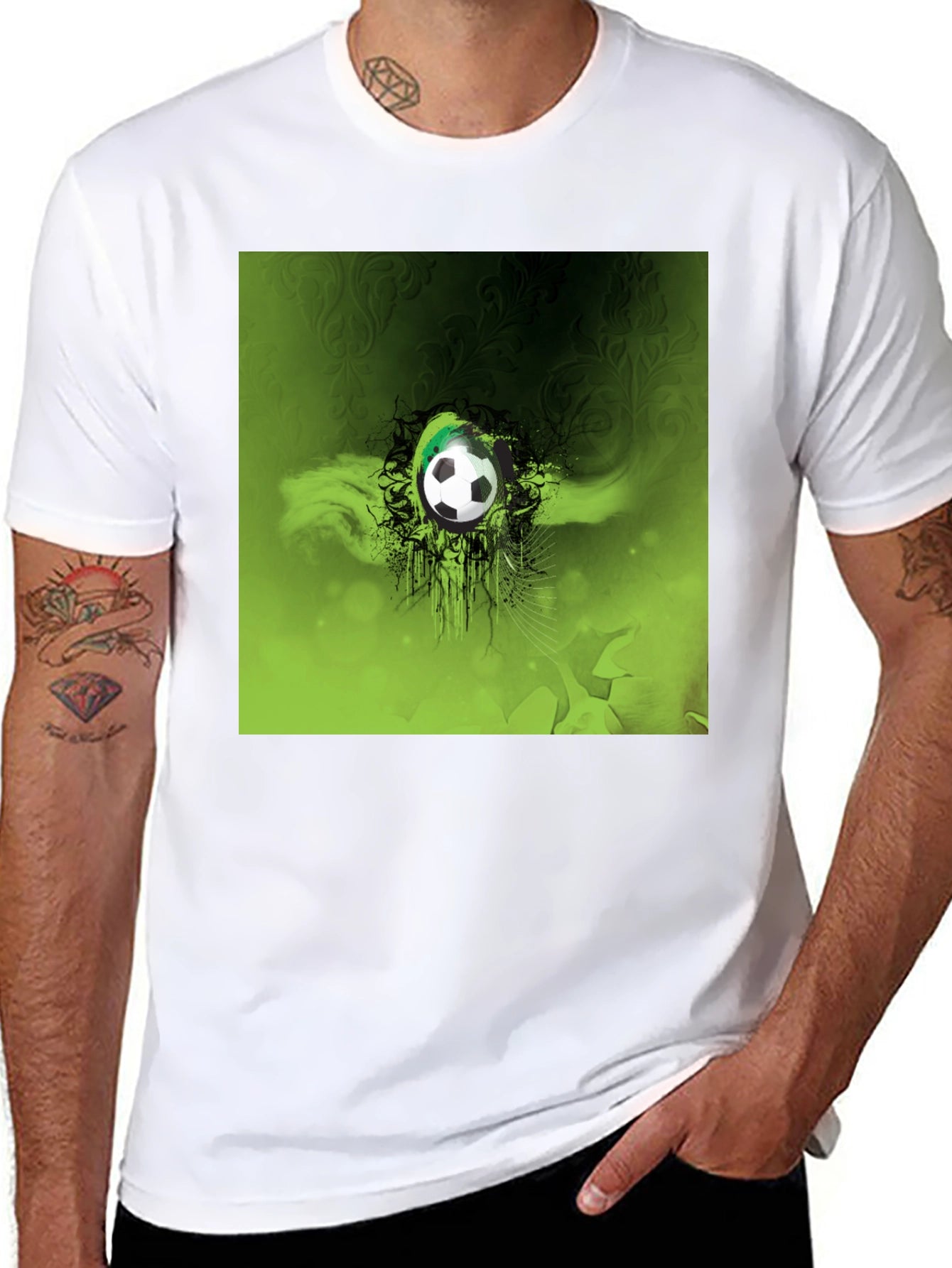 Green Soccer Ball Graphic Black T-Shirt