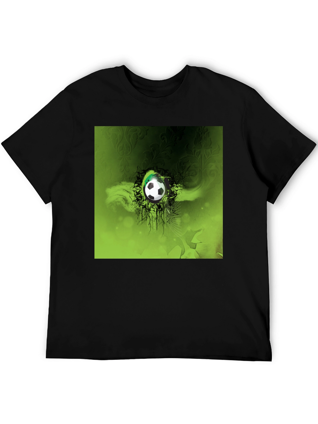 Green Soccer Ball Graphic Black T-Shirt