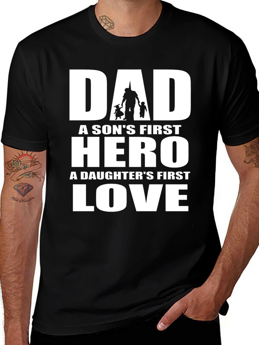 Dad Hero Love Black Graphic T-Shirt