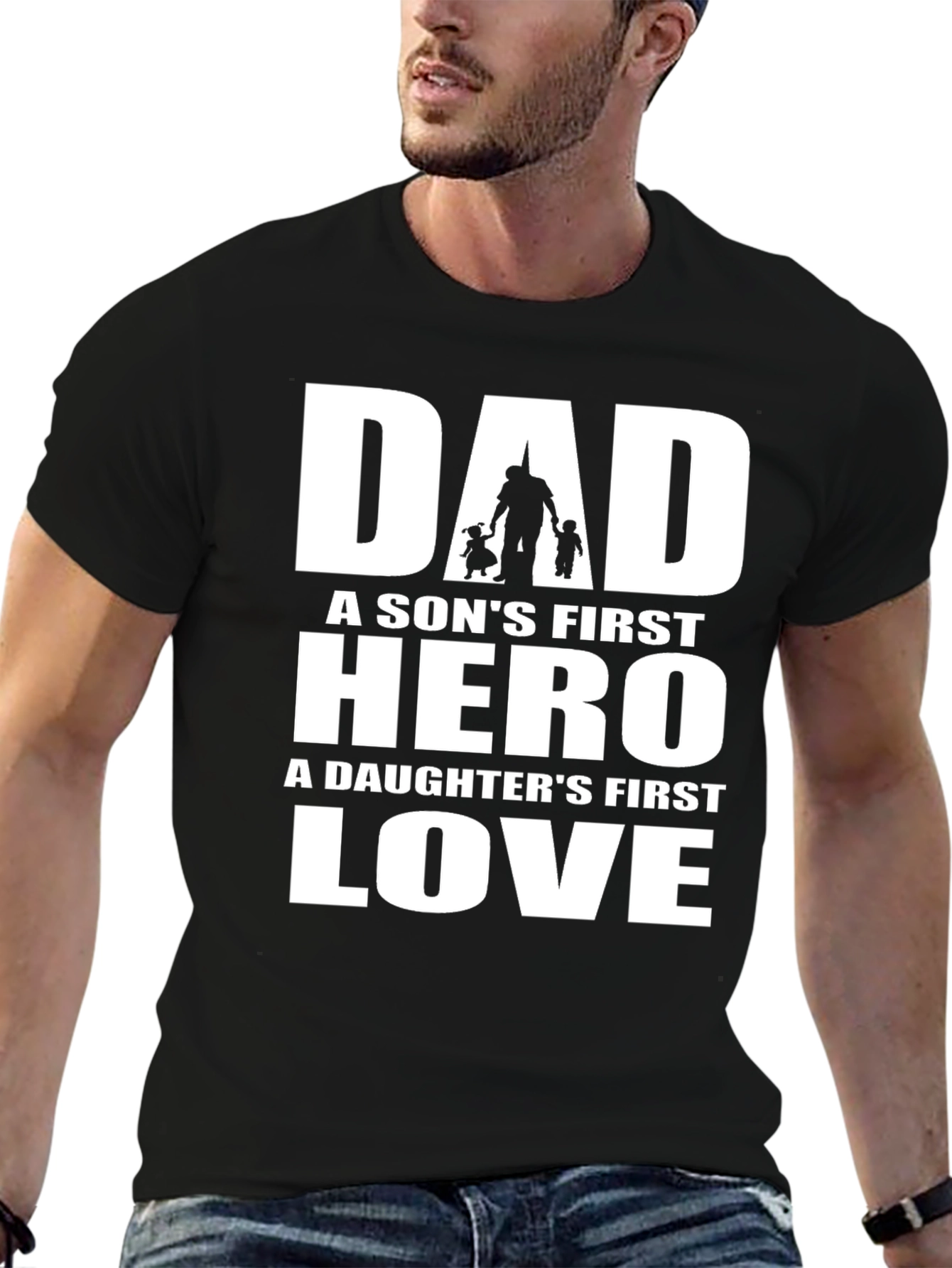 Dad Hero Love Black Graphic T-Shirt