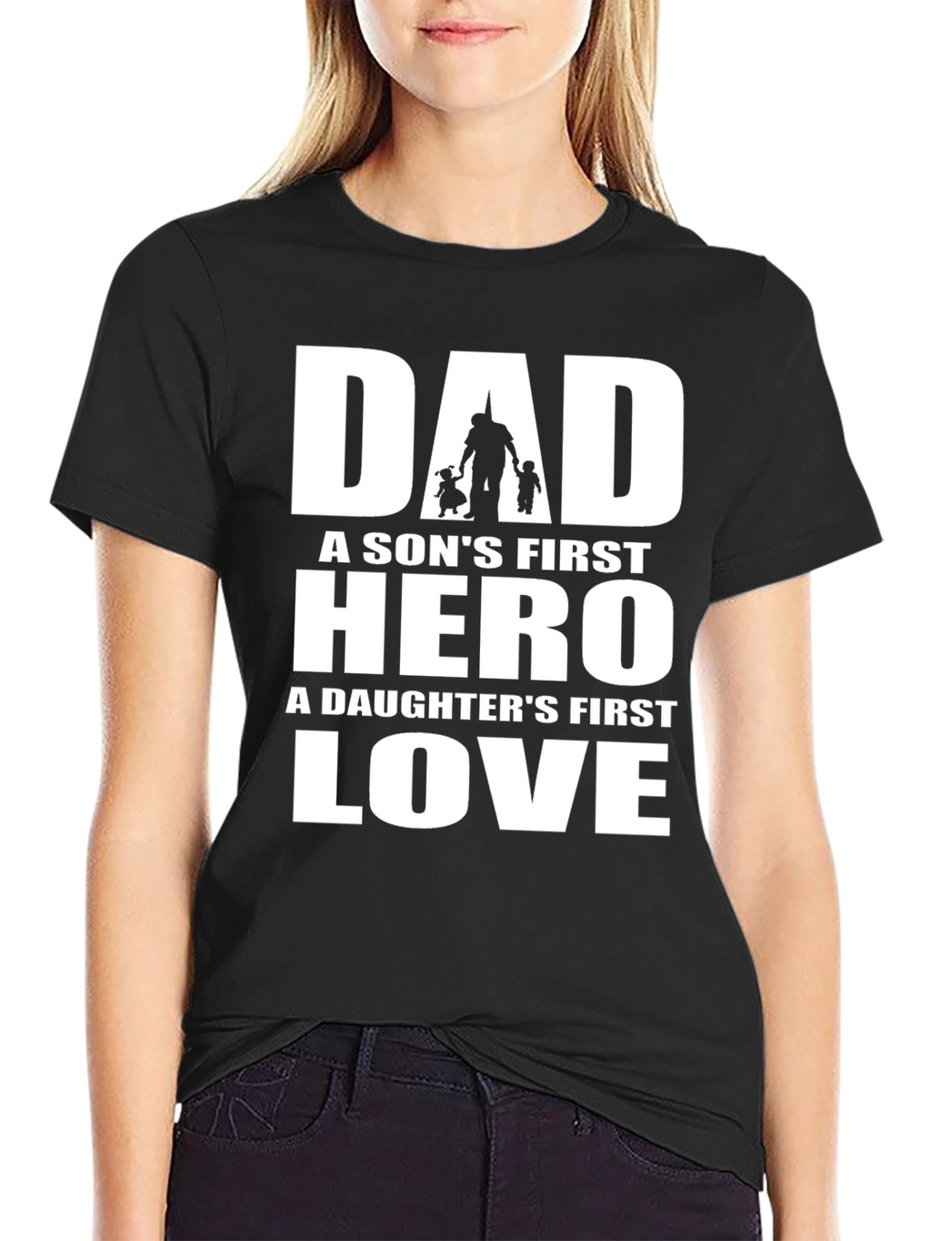 Dad Hero Love Black Graphic T-Shirt