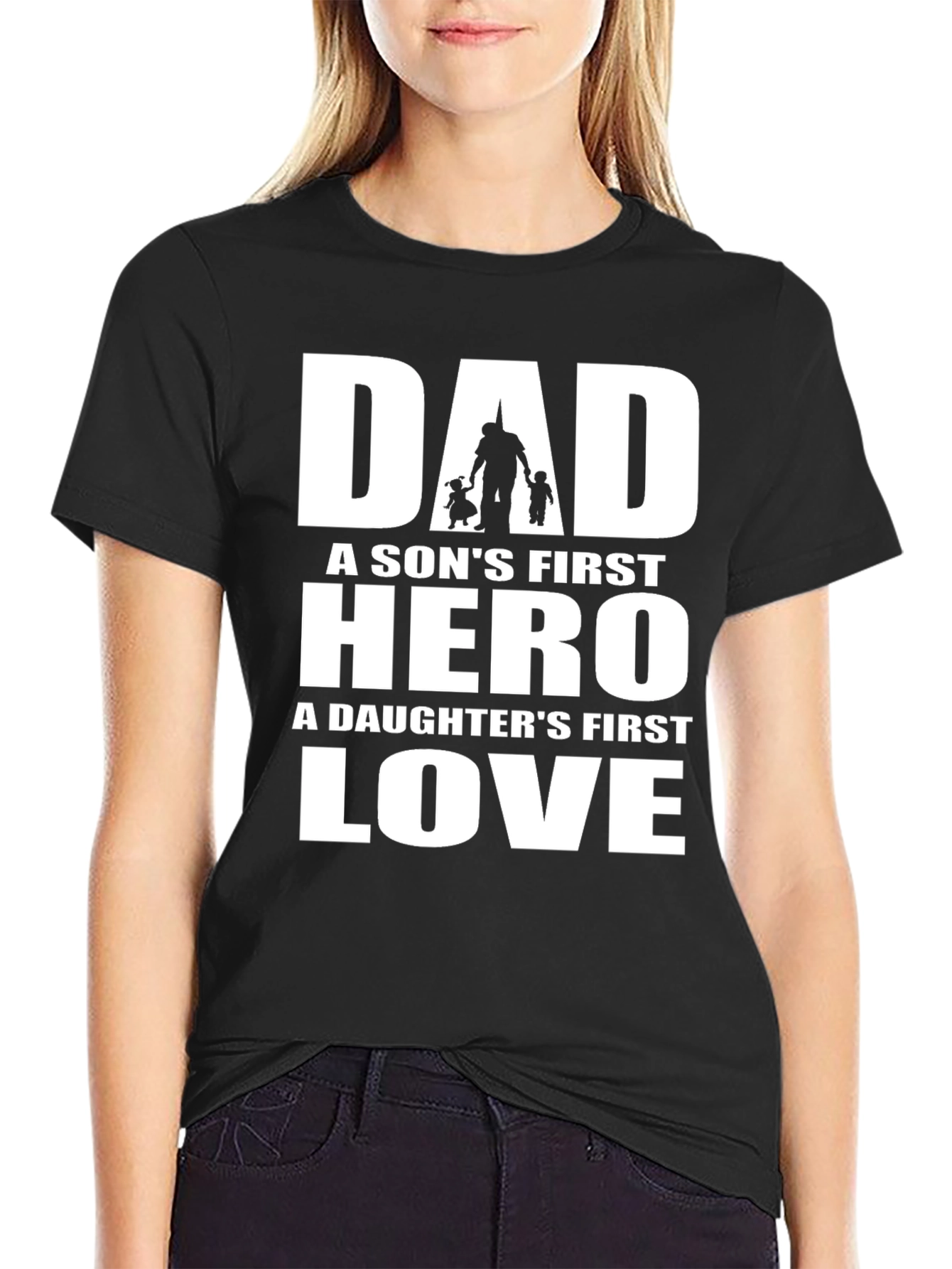 Dad Hero Love Black Graphic T-Shirt