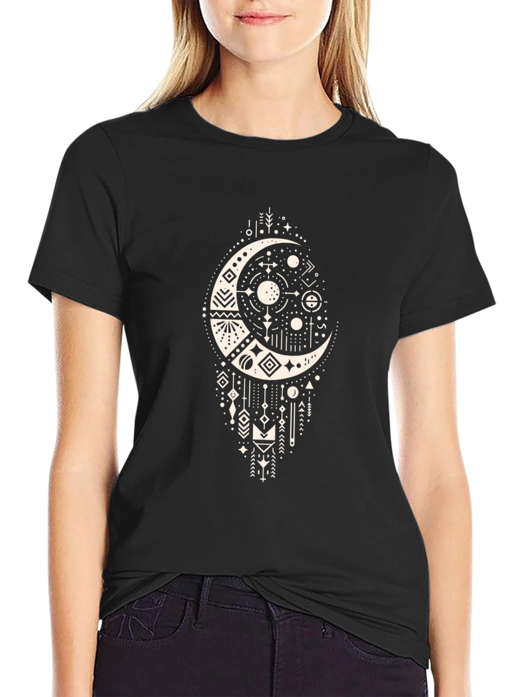 Geometric Moon Graphic Tee - Mens Black T-Shirt