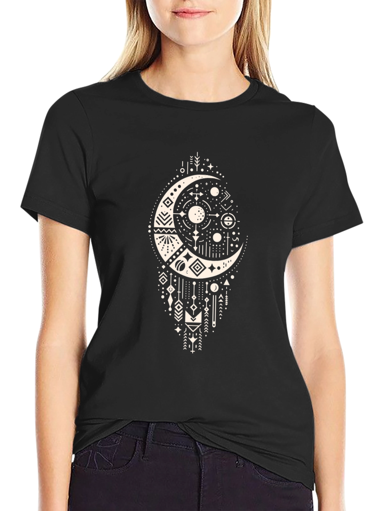 Geometric Moon Graphic Tee - Mens Black T-Shirt