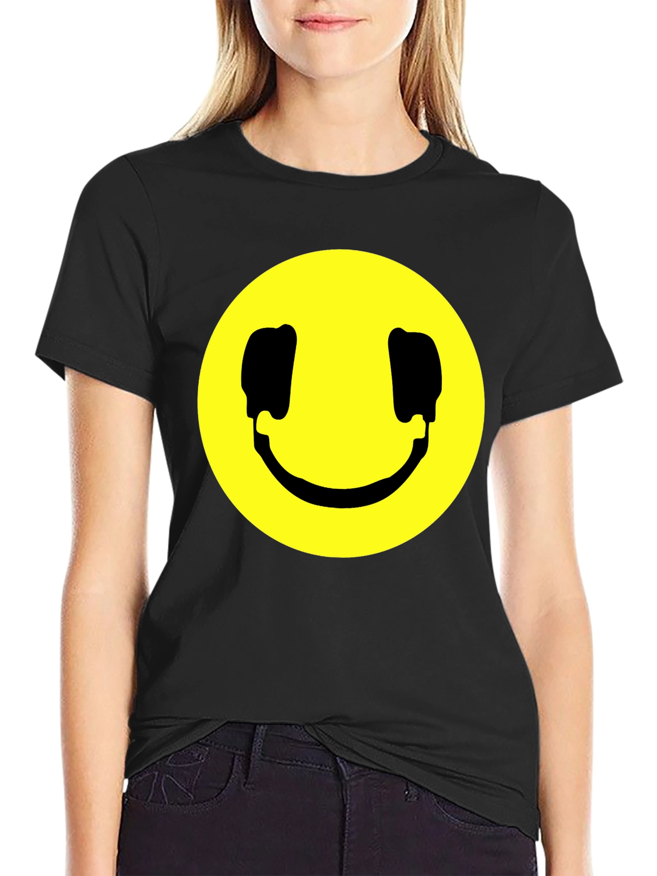 Smiley Face Graphic Black T-Shirt