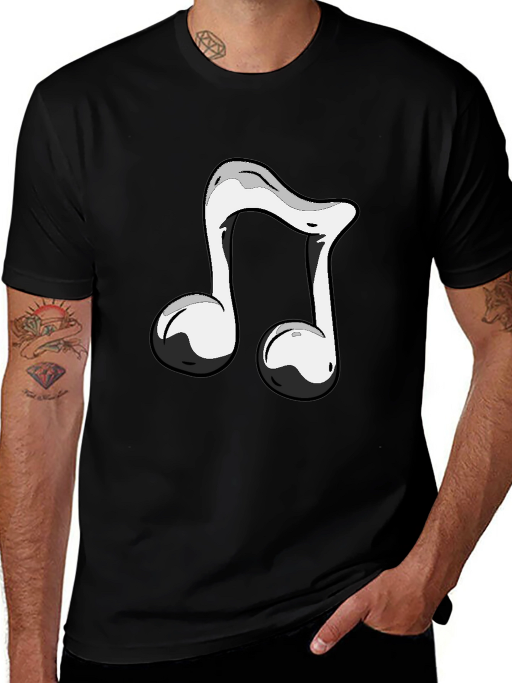 Black T-Shirt with Musical Note Design