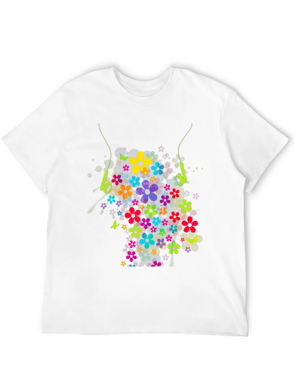 Floral Earphone Tee - Black Graphic T-Shirt