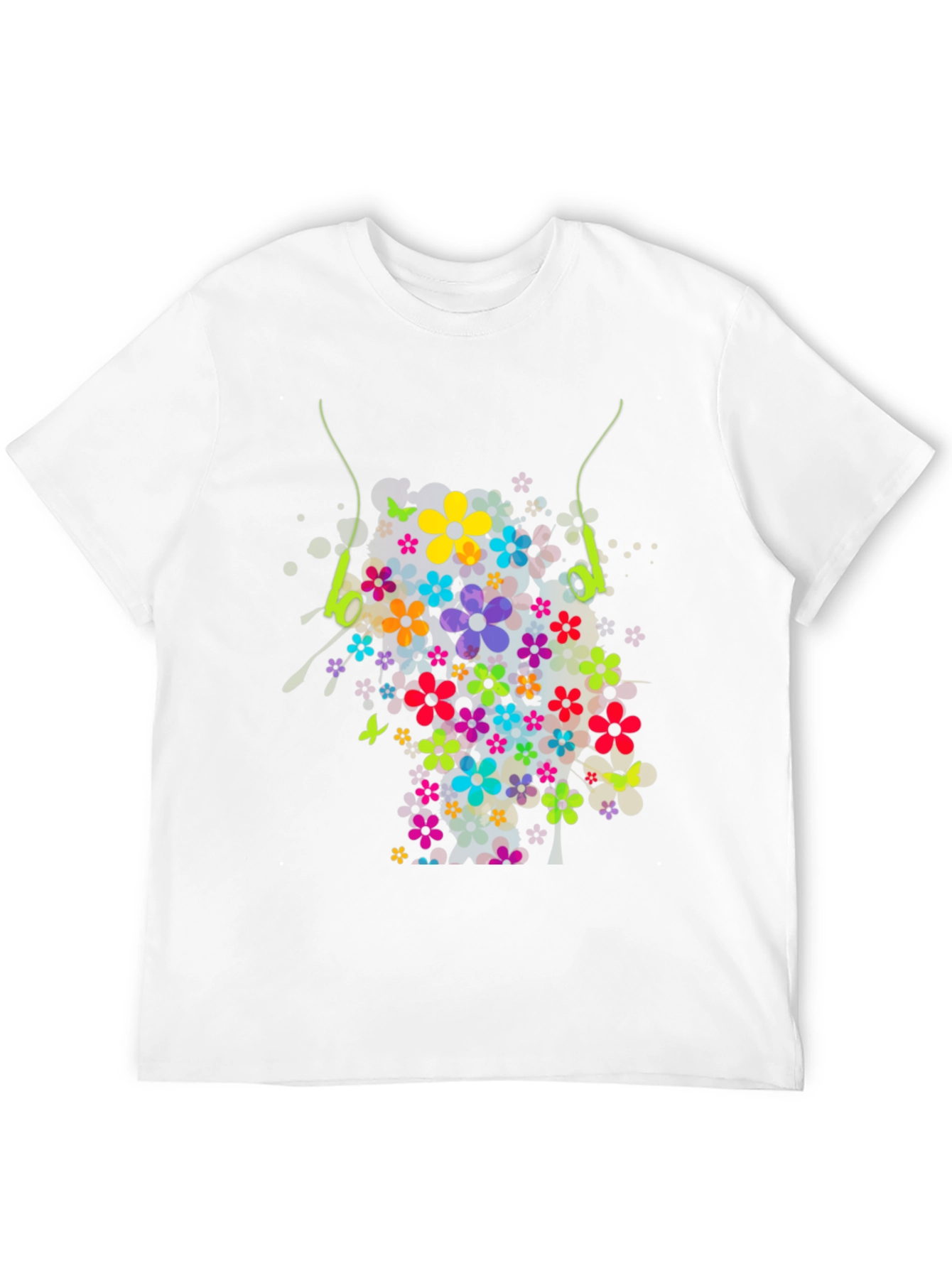 Floral Earphone Tee - Black Graphic T-Shirt