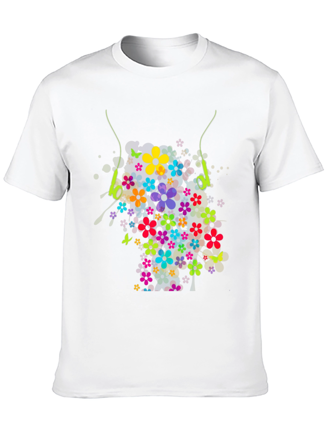Floral Earphone Tee - Black Graphic T-Shirt