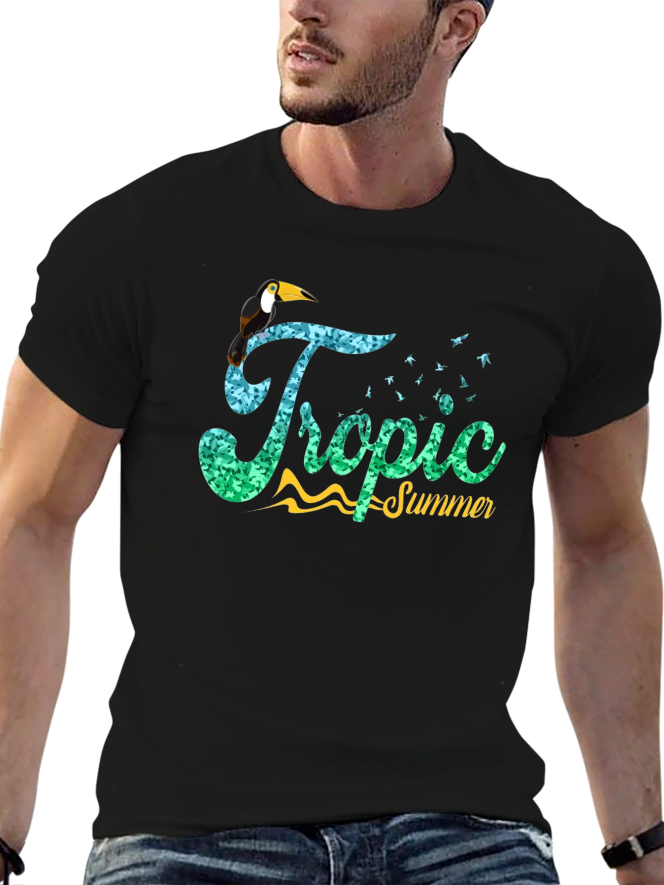 Tropic Summer Black Graphic Tee