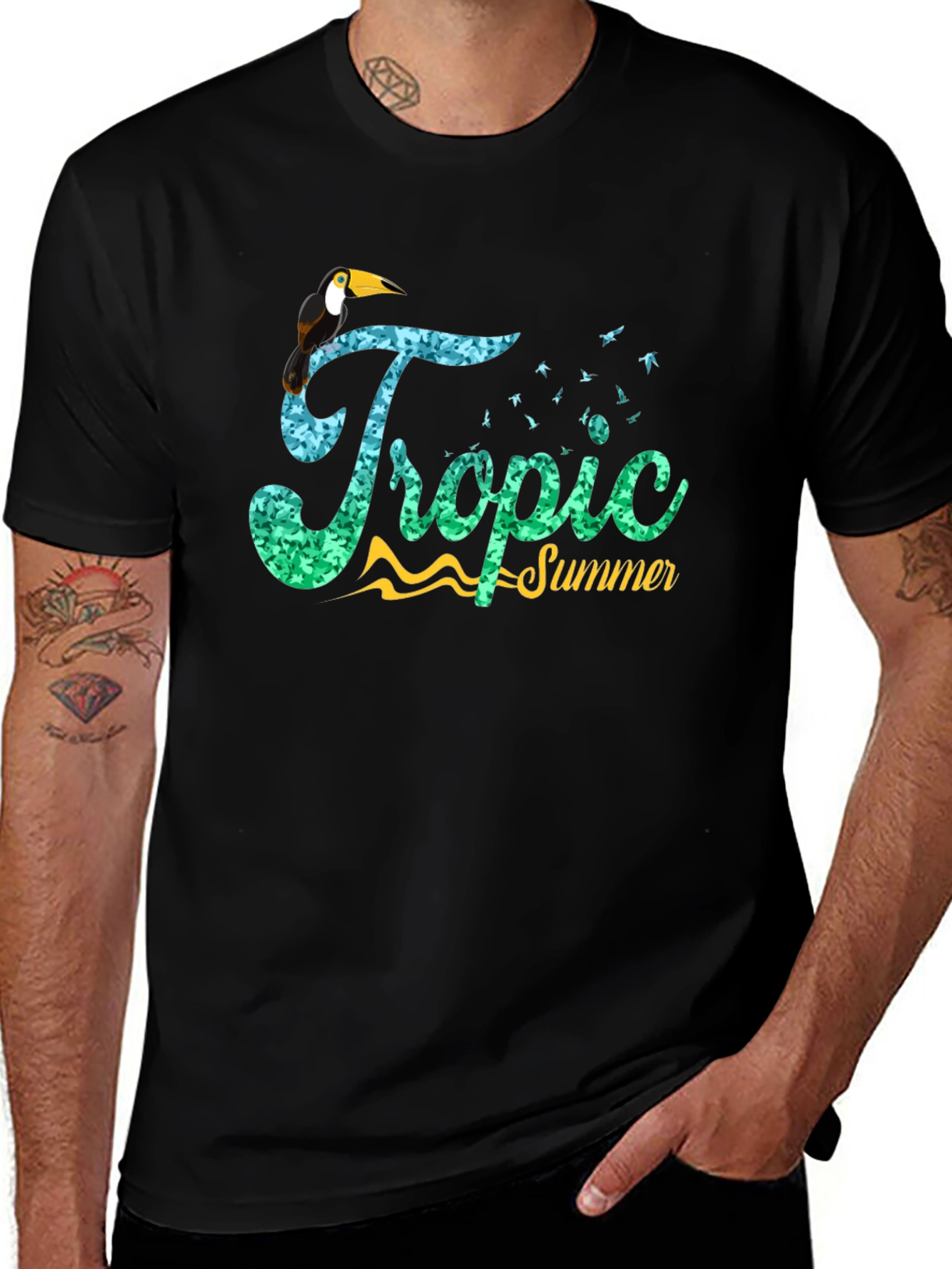 Tropic Summer Black Graphic Tee