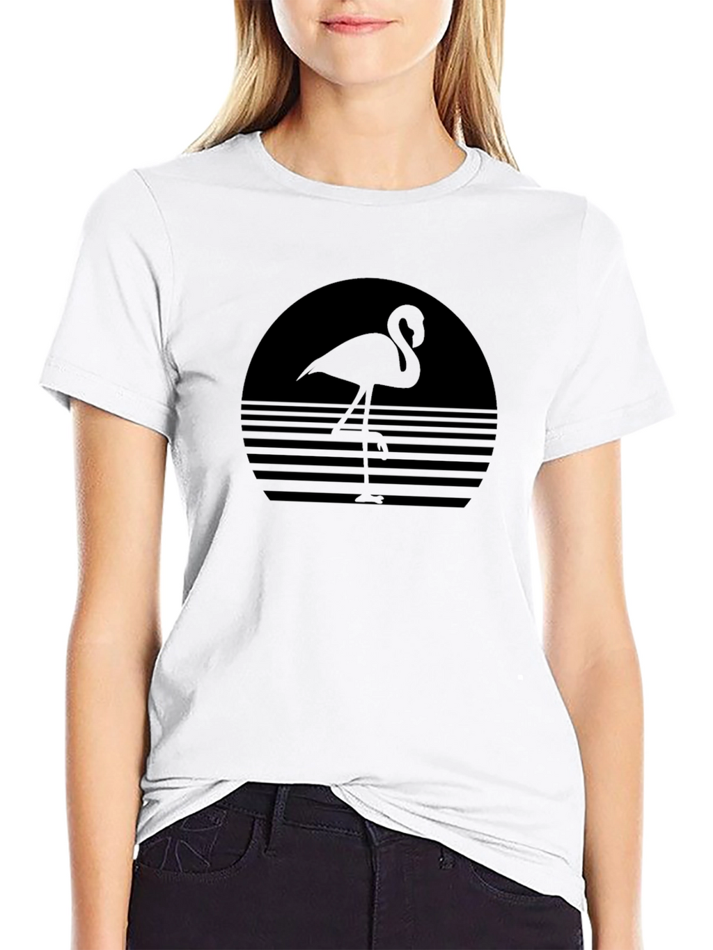 Retro Flamingo Black Graphic Tee