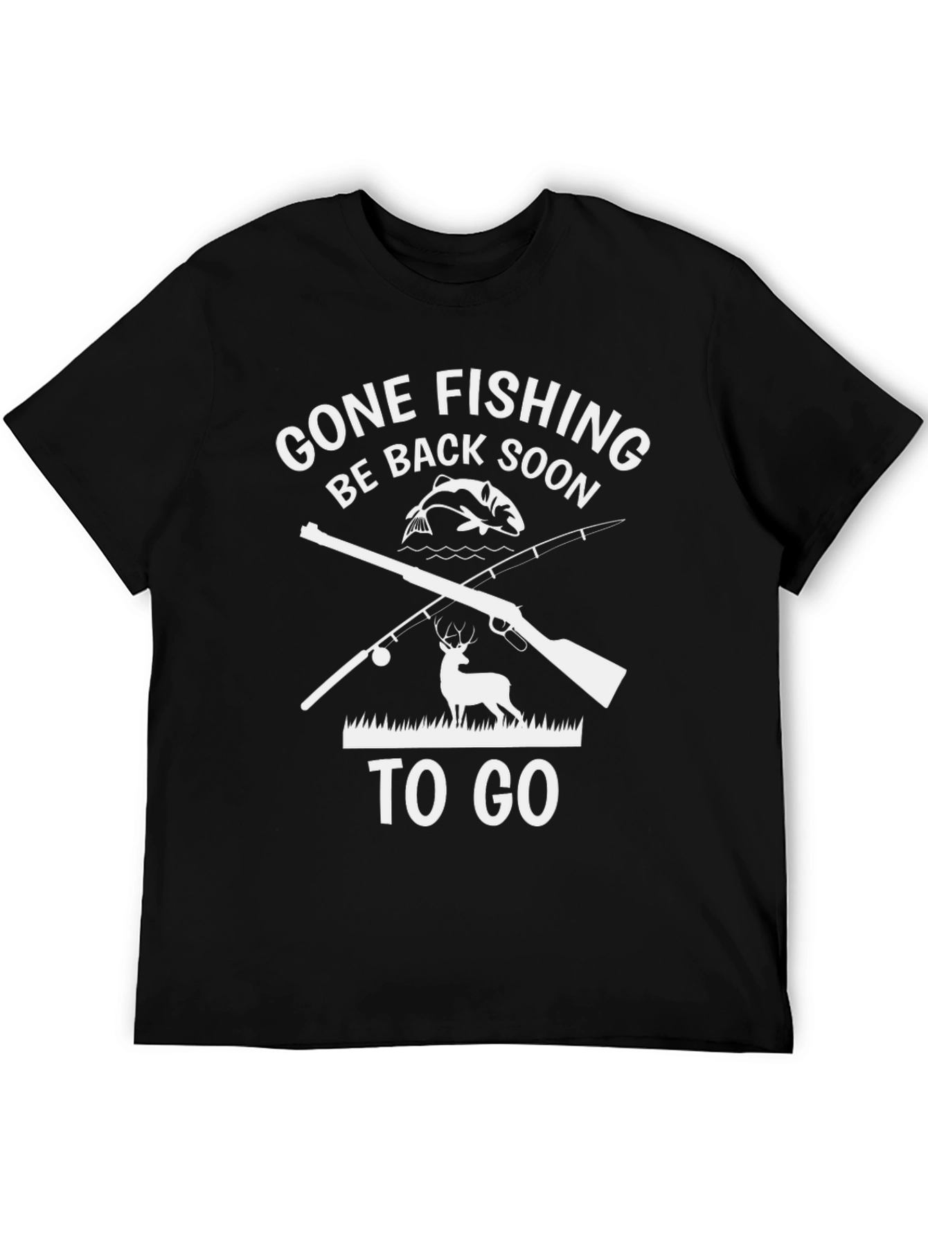 Gone Fishing Black T-Shirt - Deer and Fish Graphic Tee
