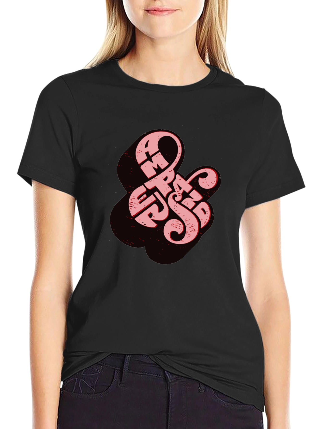 Retro Ampersand Graphic Tee - Black Cotton T-Shirt