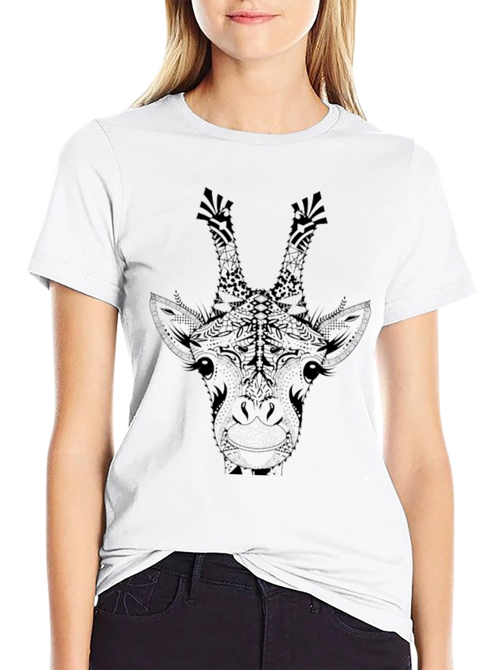 Giraffe Graphic Tee - Black Animal Print Shirt