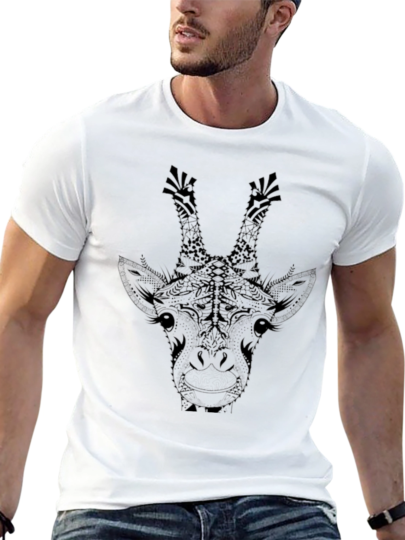 Giraffe Graphic Tee - Black Animal Print Shirt