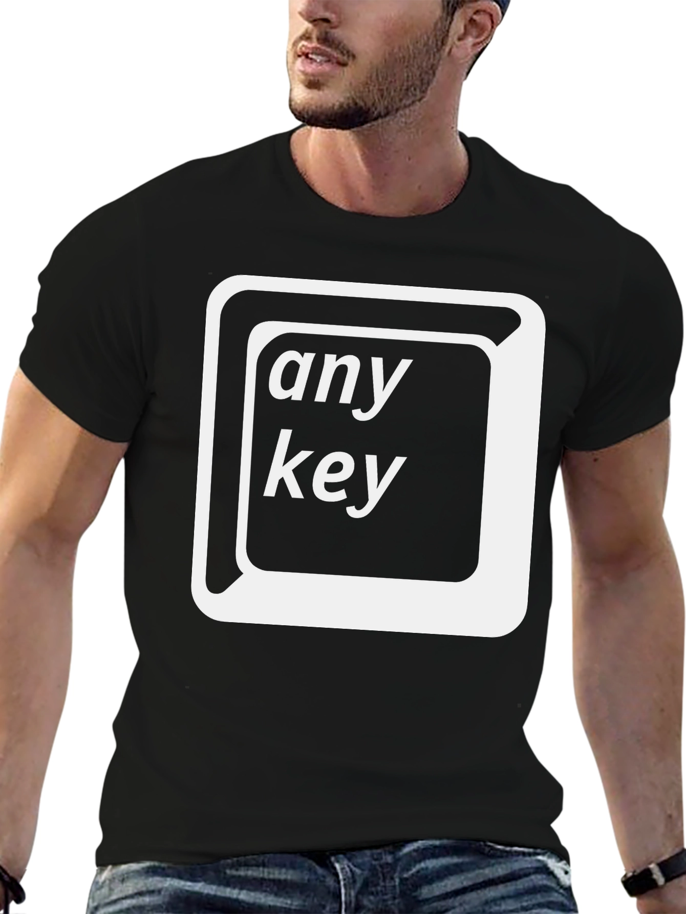 Any Key Black T-Shirt - Novelty Geek Humor