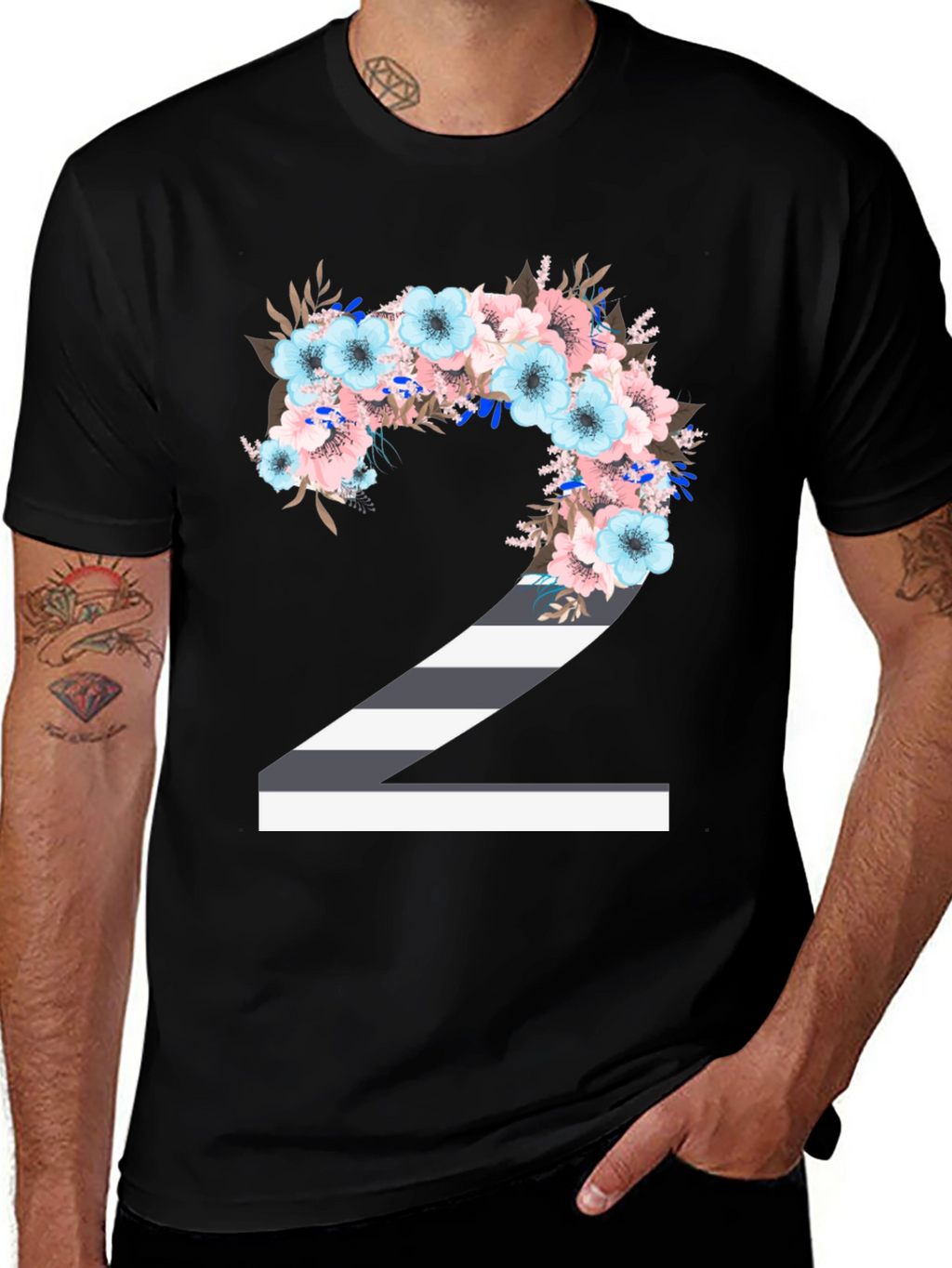 Floral Number 2 T-Shirt - Unique Birthday Tee