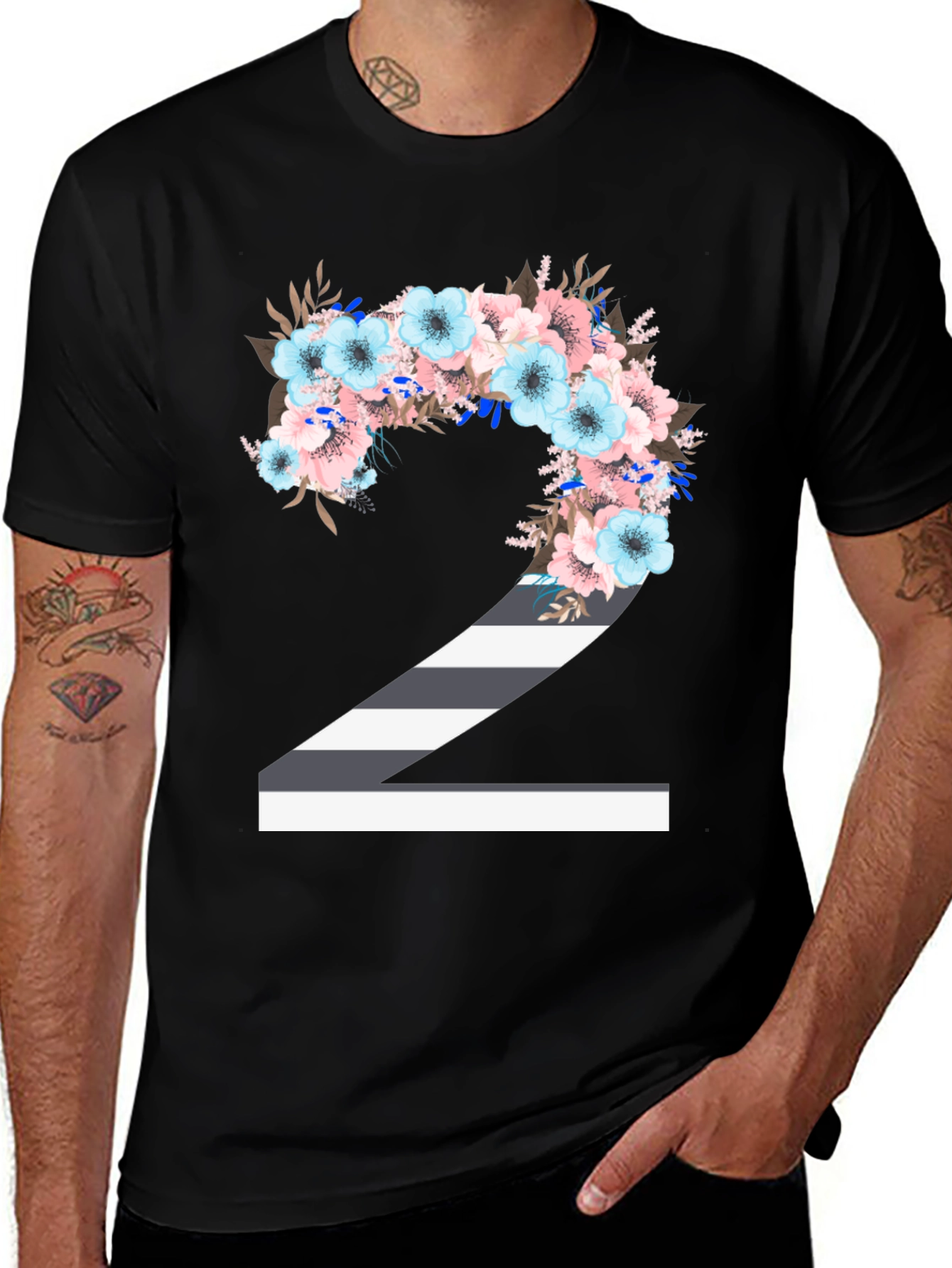 Floral Number 2 T-Shirt - Unique Birthday Tee